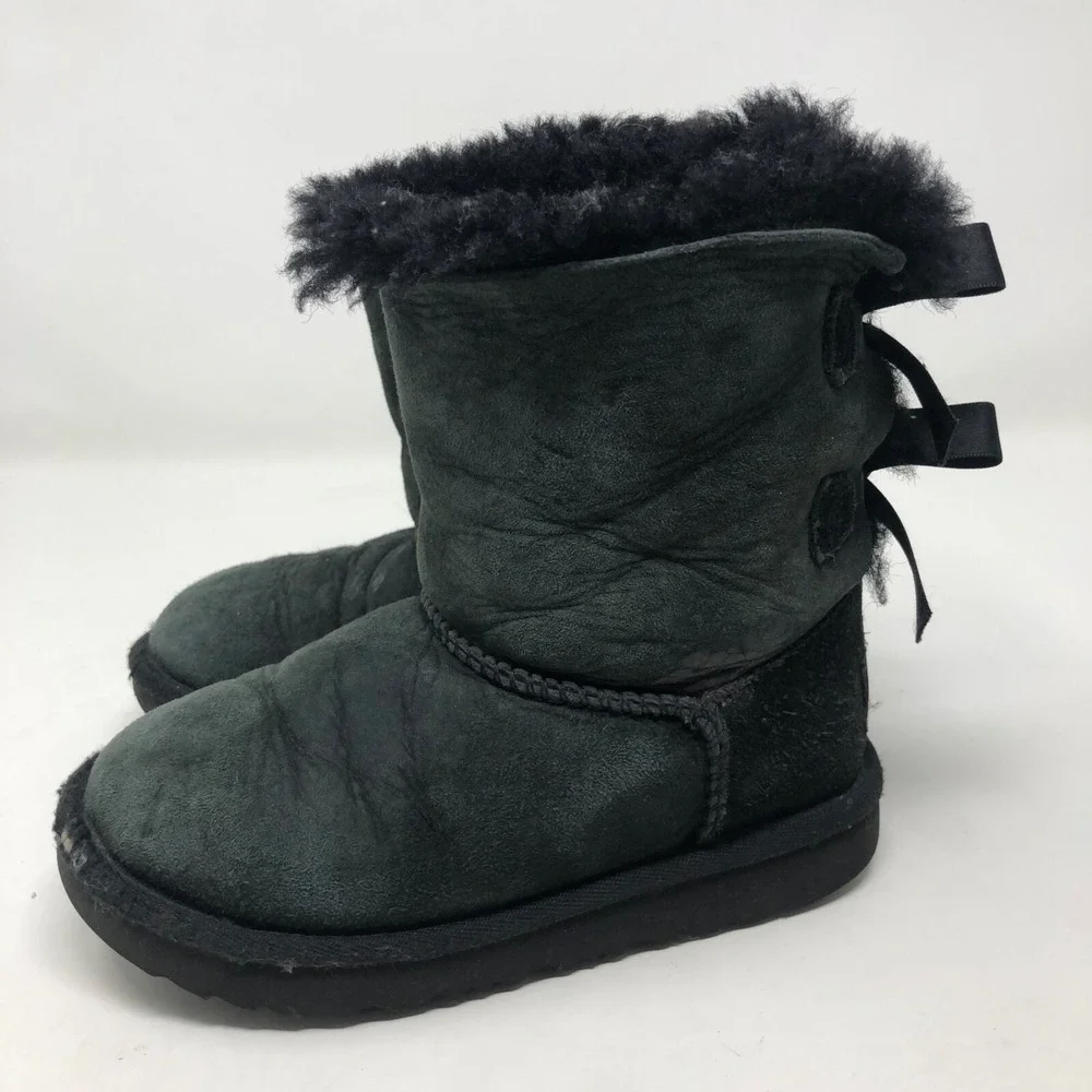 Ugg Bailey Bow Tie Boot Black Faux Fur Lined Girls 11 Winter Cozy
